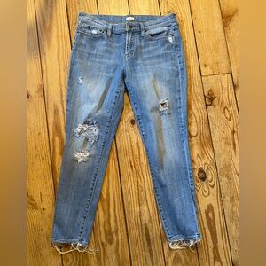 EUC J. Crew Light Blue Ripped Slim Boyfriend Ankle Jeans, Size 30